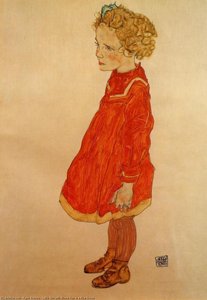 Malá Dívka S Blond Vlasy V Červené Róbě — Egon Schiele
