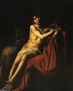 Descoperiți Capodopera Lui Caravaggio, 'ioan Botezătorul' (1610), O Pictură Barocă Ulei Pe Pânză Remarcabilă, Care Prezintă Chiaroscuro Dramatic, Realism Intens Și Profunzime Simbolică. Perfectă Pentru Colecționarii De Artă Care Caută Capodopere Atemporal — Caravaggio