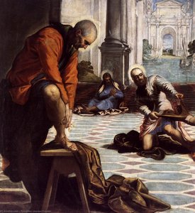 Cristo Lavando Los Pies De Sus Discípulos (detalle) — Jacopo Tintoretto