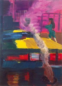 Taxi With Steam And Green Female — Rainer Fetting