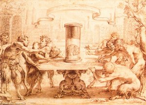Eight Satyrs Admiring The Anamorphosis Of An Elephant — Simon Vouet