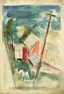 Untitled (Farm scene horses and barn)