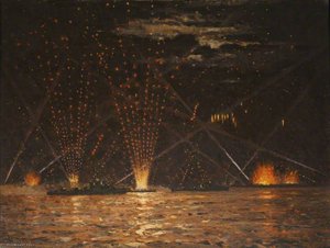 Air Raid On The Anchorage Flak Going Up — Norman Wilkinson