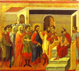 Maestó (spatele, Panoul Central), Isus Înaintea Regelui Herod — Duccio Di Buoninsegna