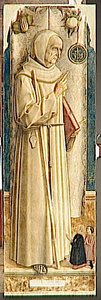 Saint Jacques De La Marche Et Deux Donateurs Agenouilles Dit Parfois A Tort Saint Bernardin De Sienne — Carlo Crivelli