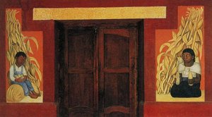 Indian Boy And Indian Woman With Corn Stalks — Diego Rivera