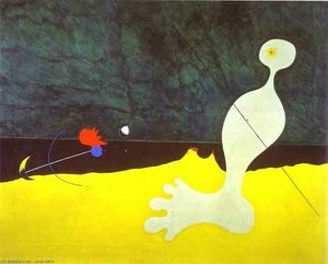 Person Wirft Einen Stein Auf Einen Vogel — Joan Miró