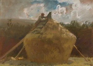 Eindecken Eines Haferstapels Mit Binsen, Exmoor — Sir Alfred James Munnings