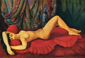 Large Nude Josan On Red Couch — Moïse Kisling