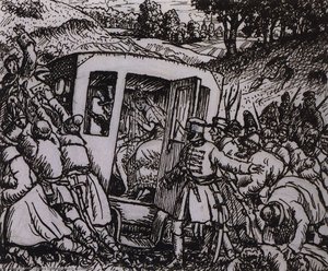 The Attack On The Wedding Carriage — Boris Mikhailovich Kustodiev