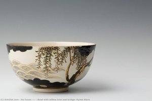 Bowl With Willow Tree And Bridge, Kyoto Ware — Ito Tozan 伊東陶山
