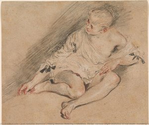 Joven Mujer Con Camisa. Verso: Varios Pequeños Bocetos En Carboncillo Rojo, Incluyendo Un Dibujo De Un Pie. — Jean-antoine Watteau