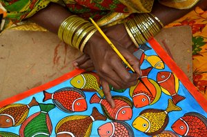 Patachitra Artist Painting Fish Marriage Story — Chitra Banerjee Divakaruni