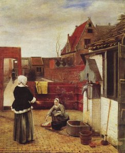 Donna E Serva In Un Cortile — Pieter De Hooch