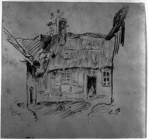 Thatched Cottage With Figure At Door — Camille Pissarro