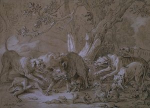 Wild Sow And Her Young Attacked By Dogs — Jean-baptiste Oudry