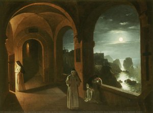 Nuns In The Certosa Cloister, Overlooking A Moonlit Sea Towards The Faraglioni, Capri — Franz Ludwig Catel