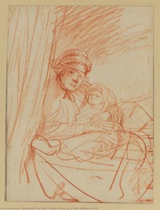 Saskia, Sedeti V Postelji, Držati Otroka — Rembrandt