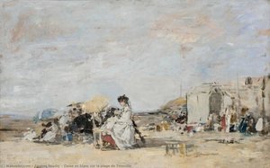 Dame En Blanc Sur La Plage De Trouville — Eugène Louis Boudin