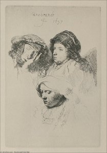 Trois Têtes De Femmes, Une Endormie — Rembrandt Van Rijn