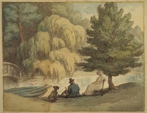 Wooded Landscape With A Seated Woman And An Artist Sketching — Thomas Rowlandson