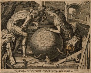 A Woman With A Castle On Her Head Traces A Compass Across — Cornelis Cort