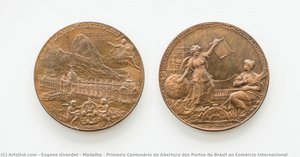 Medalha - Primeiro Centenário Da Abertura Dos Portos Do Brasil Ao Comércio Internacional — Eugène Girardet
