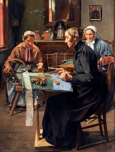Three Sisters Making Belgian Lace — Léon Frédéric