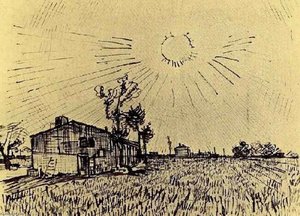 Campo Con Casas Bajo Un Cielo Con Disco Solar — Vincent Willem Van Gogh