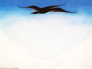 A Black Bird With Snow Covered Red Hills — Georgia O'keeffe