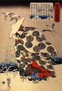 Tokiwa-gozen With Her Three Children In The Snow — Utagawa Kuniyoshi