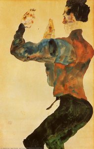 Self Portrait With Raised Arms, Back View — Egon Schiele