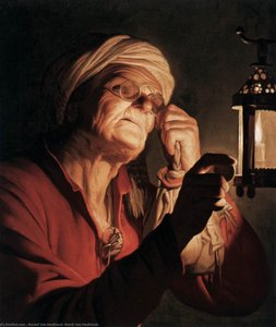 Old Woman Examining A Coin — Gerard Van Honthorst