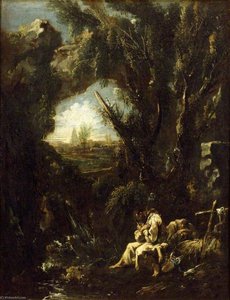 Landscape With Two Hermits In Meditation — Alessandro Magnasco