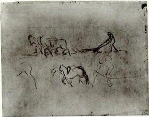 Sketches Of Peasant Plowing With Horses — Vincent Willem Van Gogh