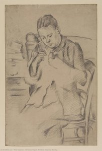 Hortense Fiquet (madame Cézanne) Cosiendo — Paul Cézanne