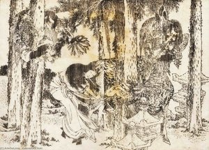 O Femeie Efectuează Un Ritual Blestemat — Hokusai