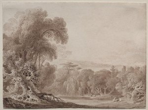 Figures Seated By A Lake In A Wooded Landscape — John Martin