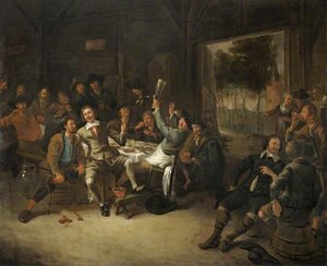 Peasants Feasting In A Barn — Gerrit Lundens