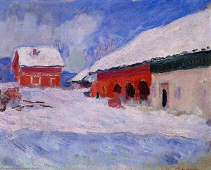 Røde Huse I Bjornegaard Ved Sneen, Norge — Claude Monet