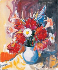 Flower Still-life With Lily, Delphinium And Daisy