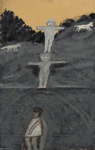 Crucifixion Or Allegory With Three Figures And Two Dogs — Alfred Wallis
