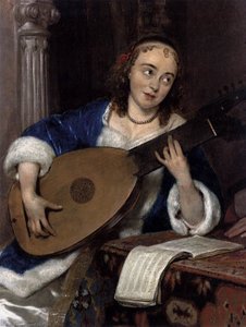 Mujer Tocando El Tiorba Y Un Caballero (detalle) — Gerard Ter Borch