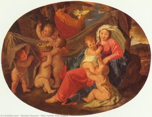 La Sagrada Familia Con Ángeles — Nicolás Poussin