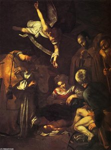 Geburt Christi Mit Den Heiligen Franziskus Und Laurentius — Karavaggio