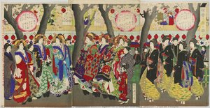 Cherry-blossoms Bloom Again (in Front Of) Kuruwa (house), Full Of People — Toyohara Chikanobu