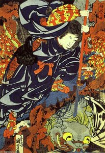 Kamigashihime Stabbing A Giant Spider — Utagawa Kuniyoshi