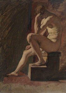 Nu Masculin Assis, La Tête Appuyée Sur La Main, Le Pied Gauche Posé Sur Un Bloc (recto) — William Etty
