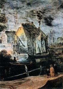 Village At Full Moon (detail) — Joos De Momper