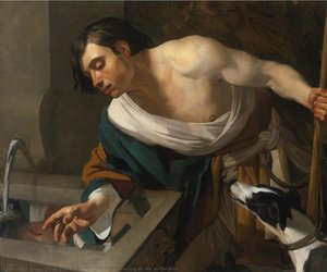 Narcissus Gazing At His Reflection — Dirck Van Baburen